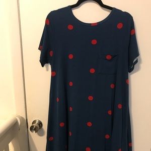 LuLaRoe Carly L EUC Navy Blue w/Red Polka Dots!